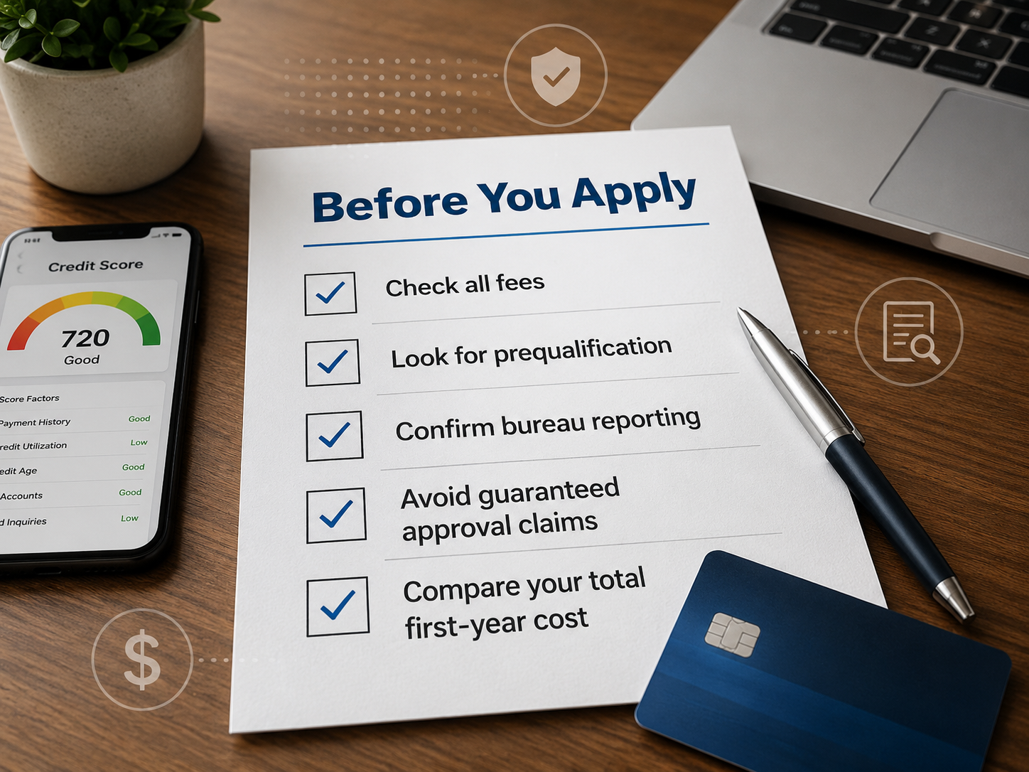 Before you apply checklist for checking fees, prequalification, bureau reporting, and total first-year cost